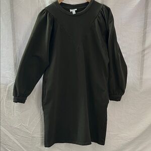 Aware Dark Olive Puff-Sleeve Long-Sleeve Dress with Pockets L